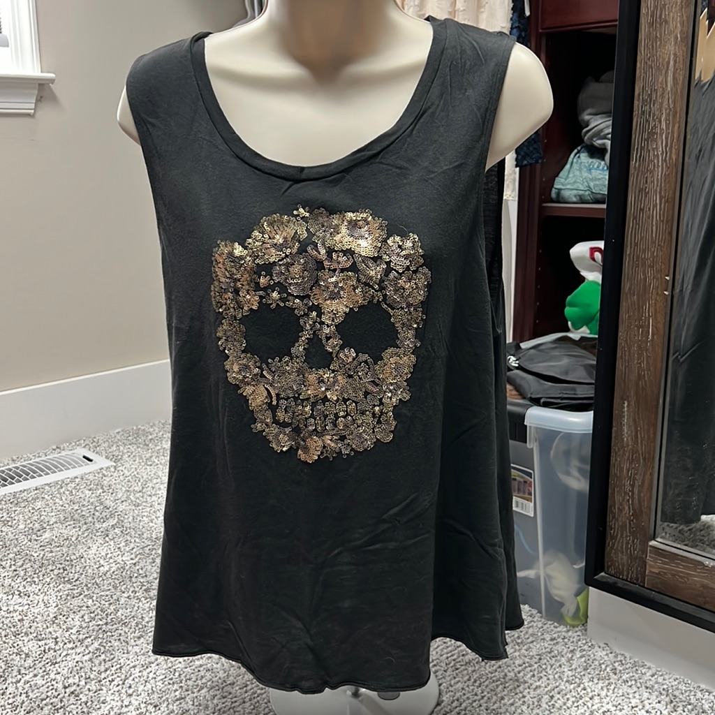 Express Sleeveless Sequin Skull Tank